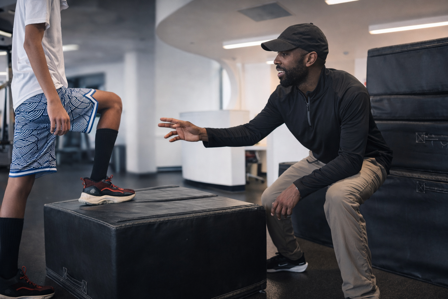 Coach directing athlete through drill